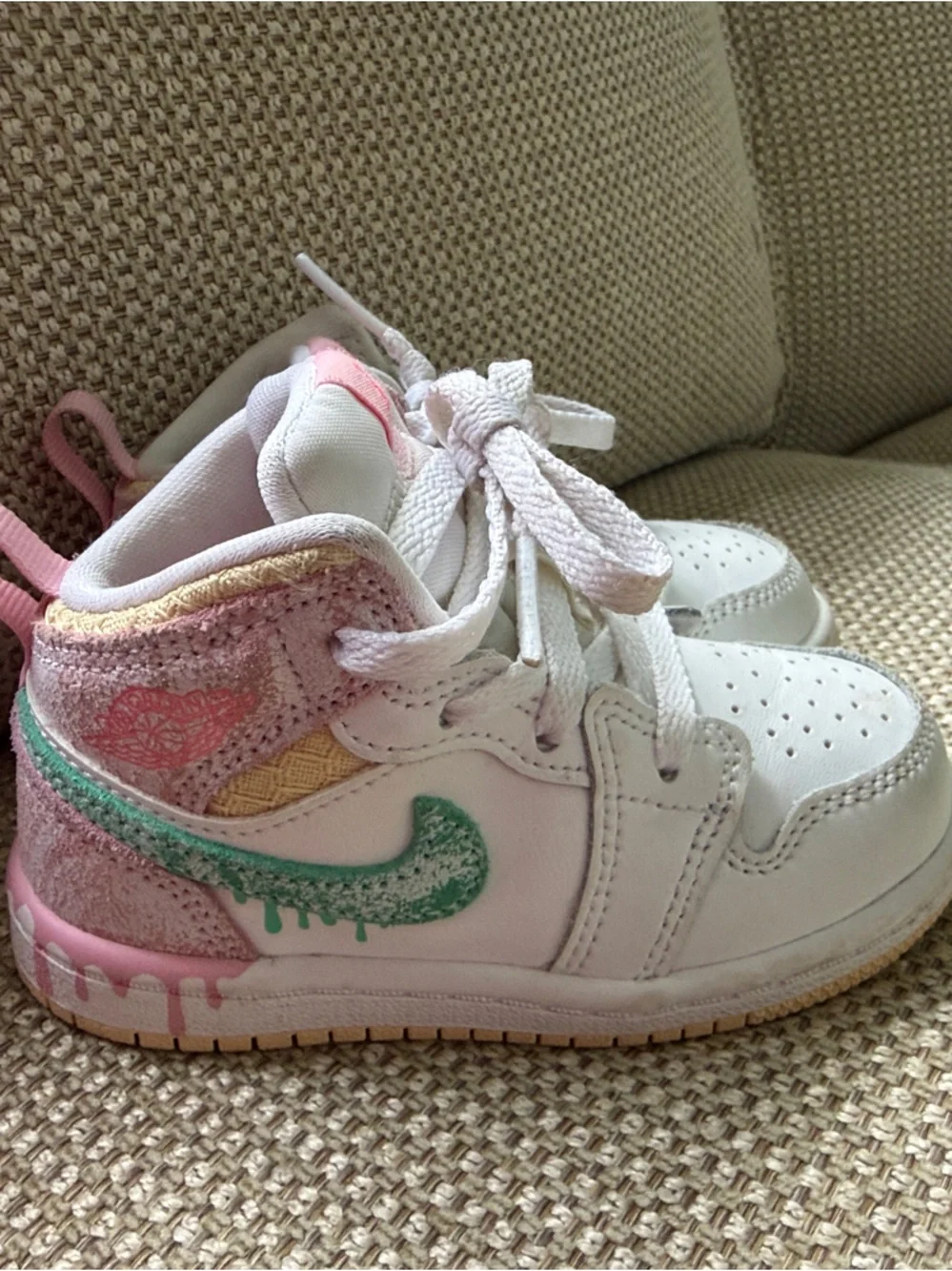 Jordan Kids White Sneakers with Pastel Pink, Mint and Yellow Accents